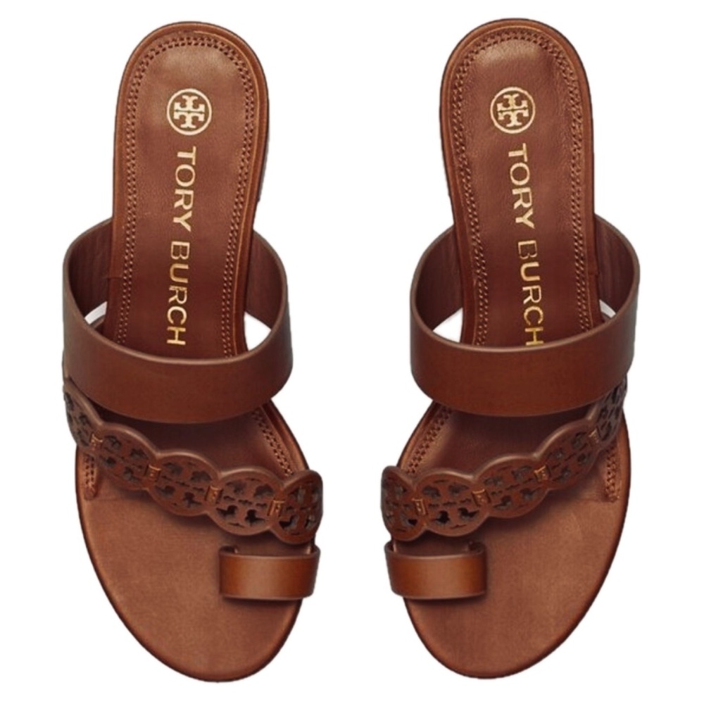 Tory Burch Women's Tiny Miller Toe Ring Heel Sandals Burnt Cuoio Brown